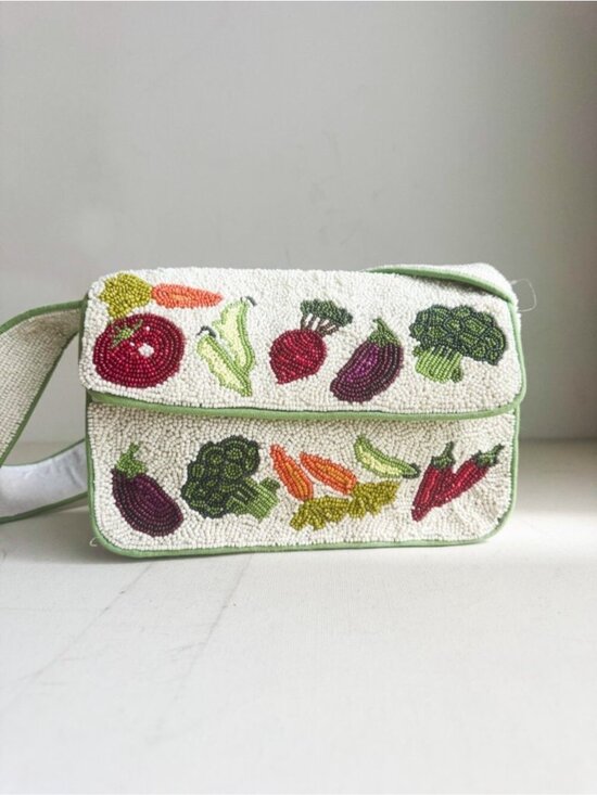 Sol and Sand Handbags - Beaded Veggie Print Motif Shoulder Bag